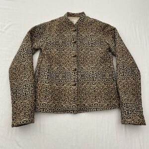 CA Sport Jacket Womens Small Animal Print Leopard Cheetah 100% Silk Button Up